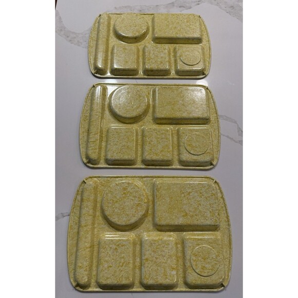 3 Vintage Prolon Ware Melamine Cafeteria Lunch Tray Yellow Confetti 14.75 inches - Picture 4 of 5
